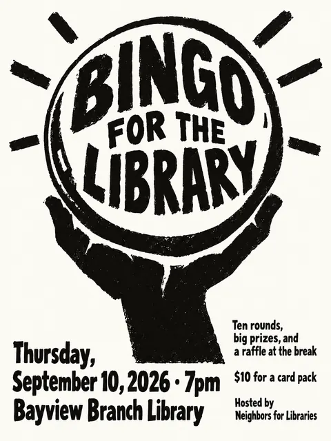 Atelier Populaire / Paris May 1968 style party flyer for a fictional fundraiser: Bingo for the Library