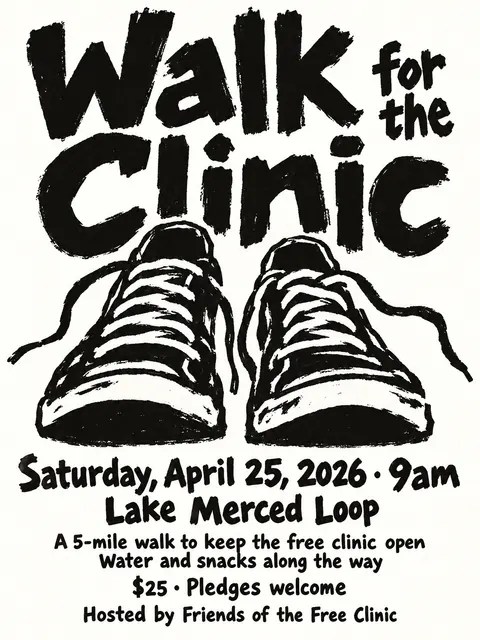 Atelier Populaire / Paris May 1968 style party flyer for a fictional fundraiser: Walk for the Clinic