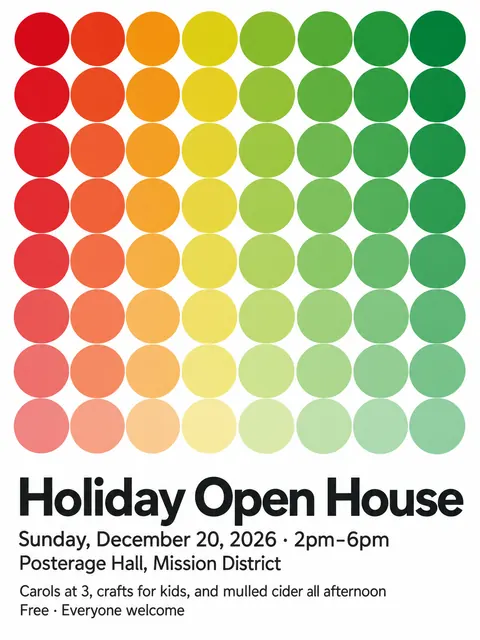 Concrete Art style party flyer for a fictional holiday: Holiday Open House