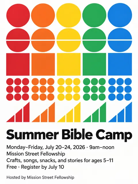 Concrete Art style party flyer for a fictional church: Summer Bible Camp