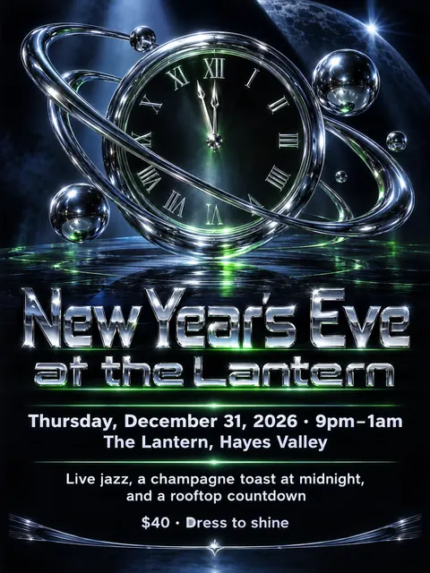 90s Drum and Bass Flyer style party flyer for a fictional holiday: New Year's Eve at the Lantern