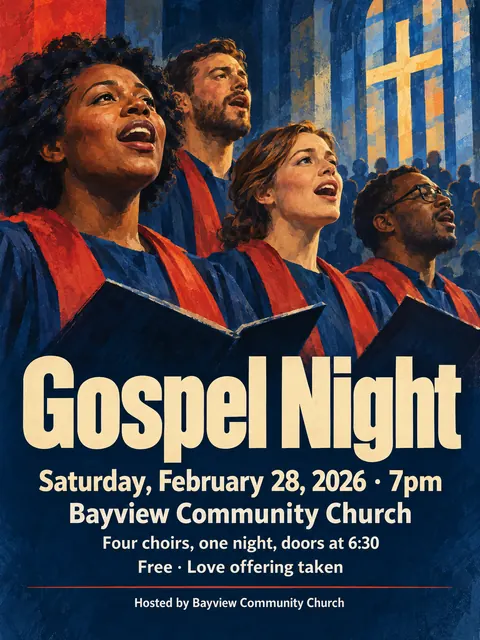 East German DEFA Film Poster style party flyer for a fictional church: Gospel Night
