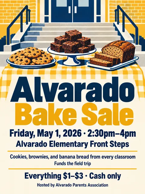 Festival Indie Lineup style party flyer for a fictional bake-sale: Alvarado Bake Sale