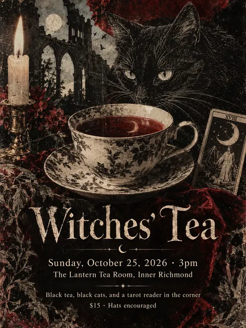 4AD Records style party flyer for a fictional halloween: Witches' Tea