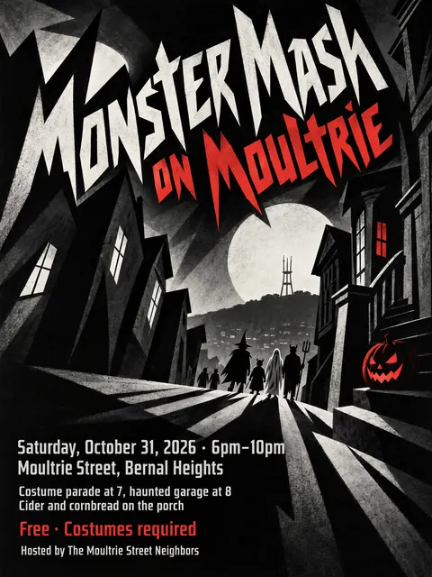 German Expressionist Film Poster style party flyer for a fictional halloween: Monster Mash on Moultrie