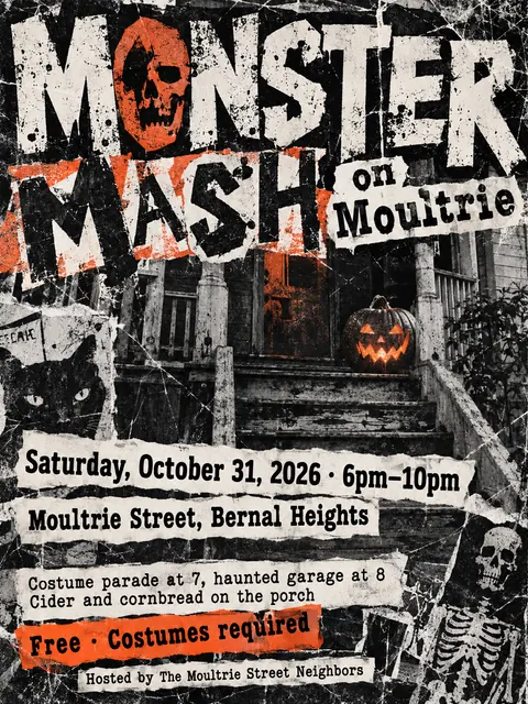 Grunge Typography style party flyer for a fictional halloween: Monster Mash on Moultrie