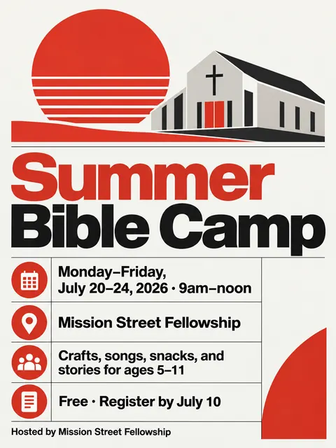 NASA Worm Modernist style party flyer for a fictional church: Summer Bible Camp