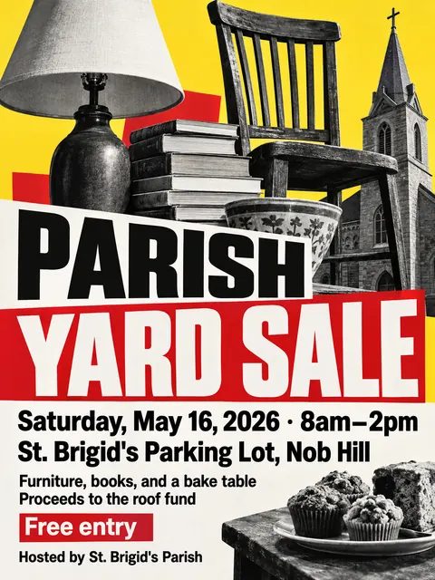 Neue Sachlichkeit / New Objectivity style party flyer for a fictional church: Parish Yard Sale