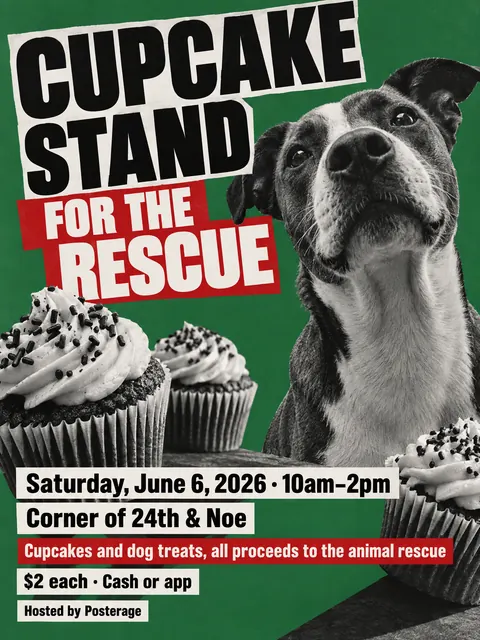 Neue Sachlichkeit / New Objectivity style party flyer for a fictional bake-sale: Cupcake Stand for the Rescue
