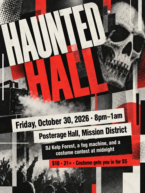 New Wave Typography style party flyer for a fictional halloween: Haunted Hall