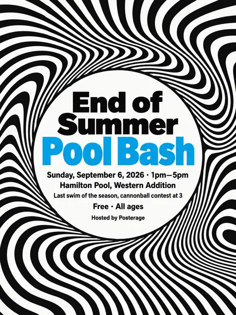 Op Art style party flyer for a fictional pool: End of Summer Pool Bash