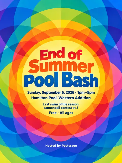 Orphism / Simultanism style party flyer for a fictional pool: End of Summer Pool Bash