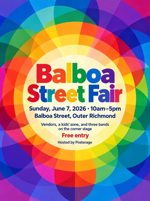 Orphism / Simultanism style party flyer for a fictional block: Balboa Street Fair