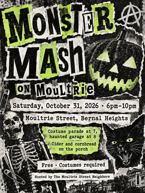 Punk Photocopied Fanzine style party flyer for a fictional halloween: Monster Mash on Moultrie