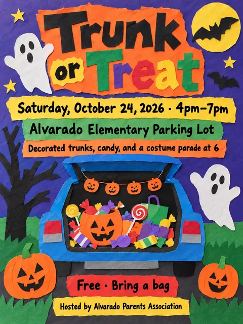 School Cutout Collage style party flyer for a fictional halloween: Trunk or Treat