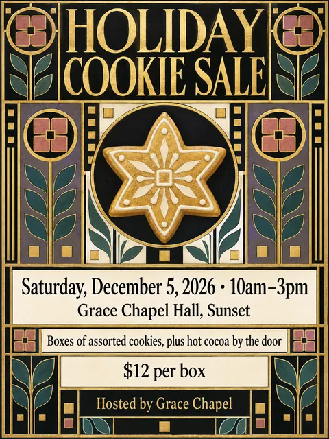 Vienna Secession style party flyer for a fictional bake-sale: Holiday Cookie Sale