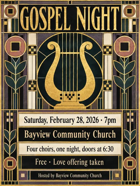 Vienna Secession style party flyer for a fictional church: Gospel Night