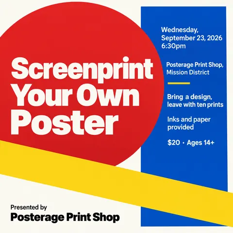 Bauhaus style social post for a fictional post: Screenprint Your Own Poster
