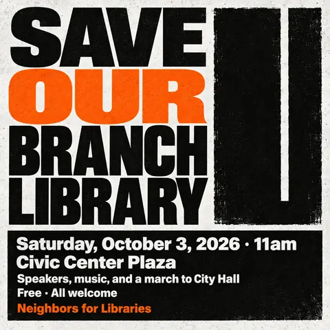 Brutalist Graphic Design style social post for a fictional post: Save Our Branch Library