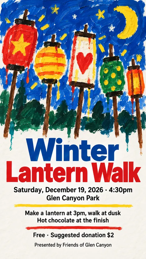Child Poster Paint + Pro Typography style social post for a fictional story: Winter Lantern Walk