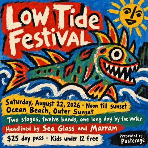 CoBrA style social post for a fictional post: Low Tide Festival