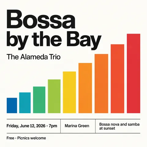 Concrete Art style social post for a fictional post: Bossa by the Bay