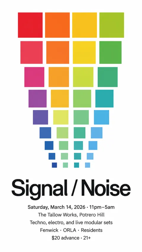 Concrete Art style social post for a fictional story: Signal / Noise