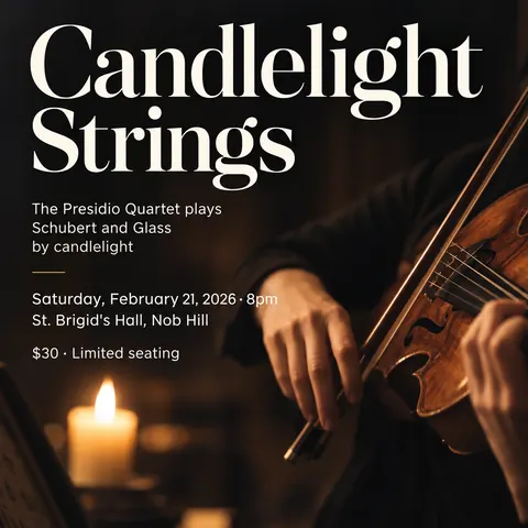 Contemporary Editorial style social post for a fictional post: Candlelight Strings