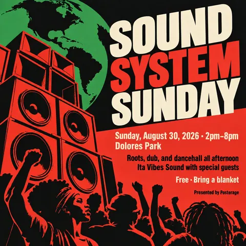 Cuban OSPAAAL Revolutionary style social post for a fictional post: Sound System Sunday