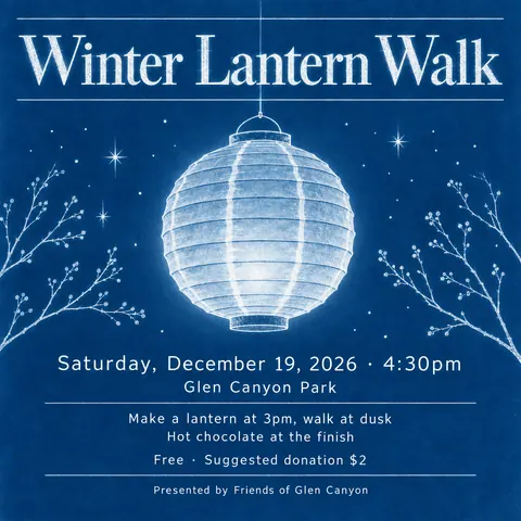 Cyanotype / Blueprint style social post for a fictional post: Winter Lantern Walk