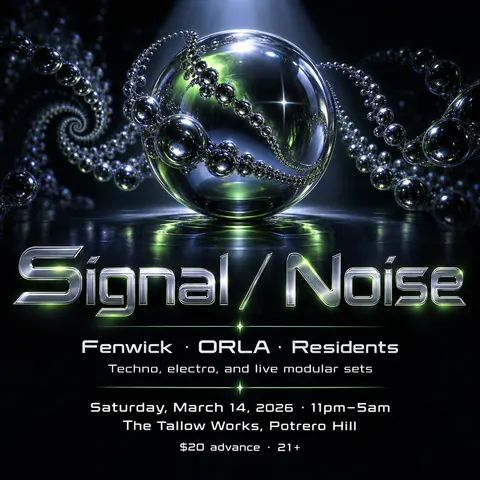 90s Drum and Bass Flyer style social post for a fictional post: Signal / Noise