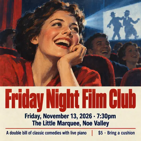 East German DEFA Film Poster style social post for a fictional post: Friday Night Film Club