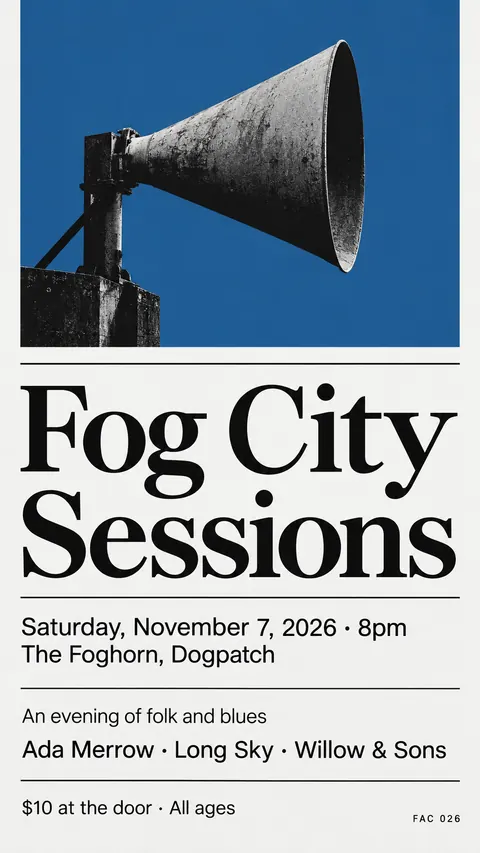 Factory Records / Haçienda style social post for a fictional story: Fog City Sessions