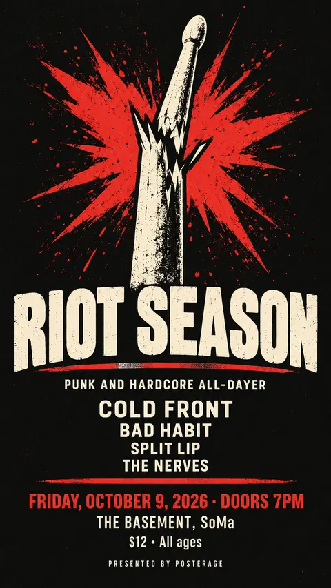 Festival Indie Lineup style social post for a fictional story: Riot Season