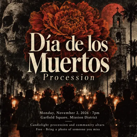 4AD Records style social post for a fictional post: Día de los Muertos Procession