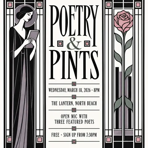 Glasgow Style style social post for a fictional post: Poetry & Pints