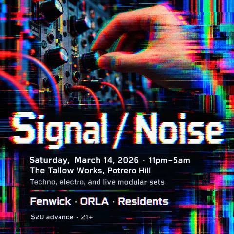 Glitch Art style social post for a fictional post: Signal / Noise