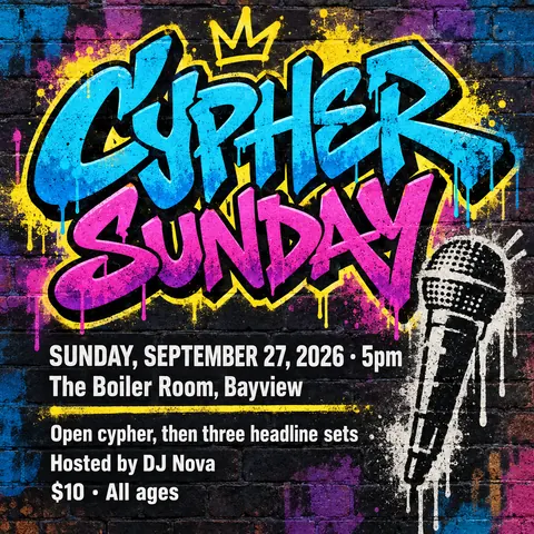 Graffiti / Street Art style social post for a fictional post: Cypher Sunday