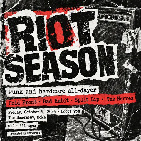 Grunge Typography style social post for a fictional post: Riot Season