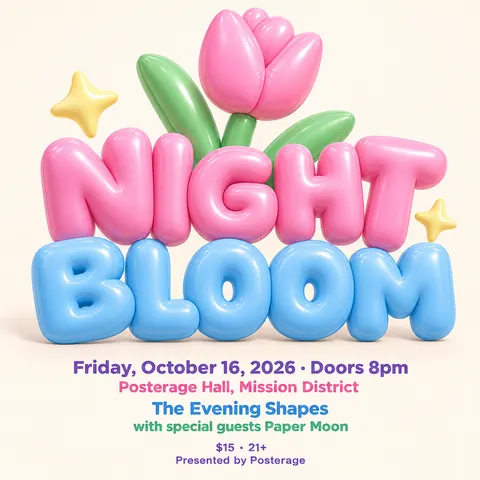 Inflated 3D style social post for a fictional post: Night Bloom