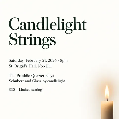 Japanese Minimal Poster style social post for a fictional post: Candlelight Strings