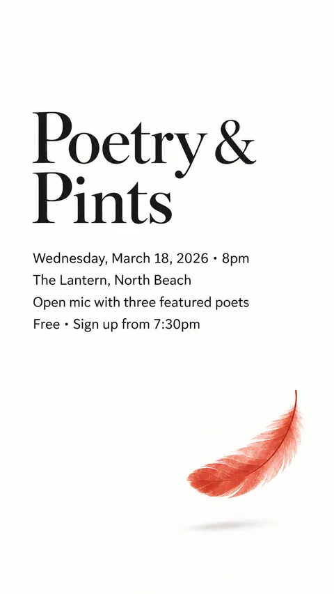Japanese Minimal Poster style social post for a fictional story: Poetry & Pints