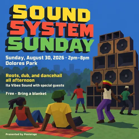 Low Poly style social post for a fictional post: Sound System Sunday