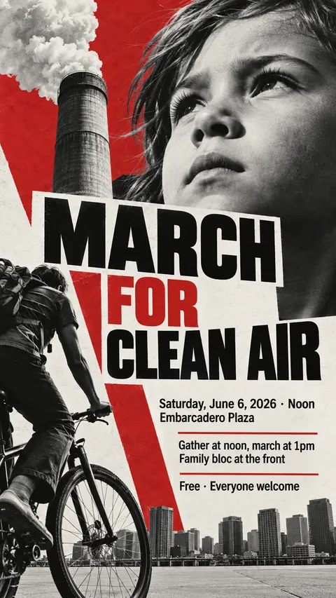 Neue Sachlichkeit / New Objectivity style social post for a fictional story: March for Clean Air