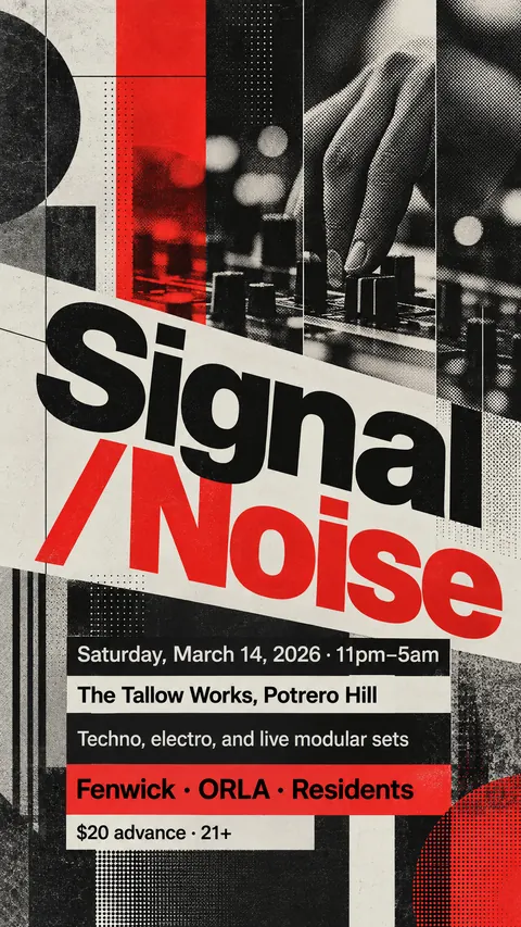 New Wave Typography style social post for a fictional story: Signal / Noise