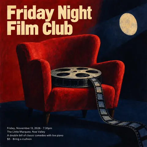 Polish Poster School style social post for a fictional post: Friday Night Film Club