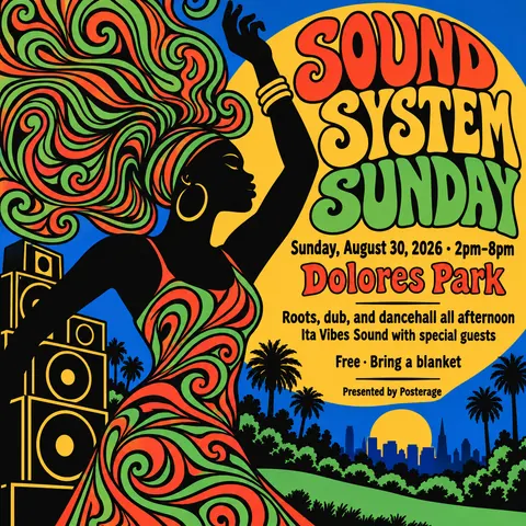 Push Pin Studios style social post for a fictional post: Sound System Sunday