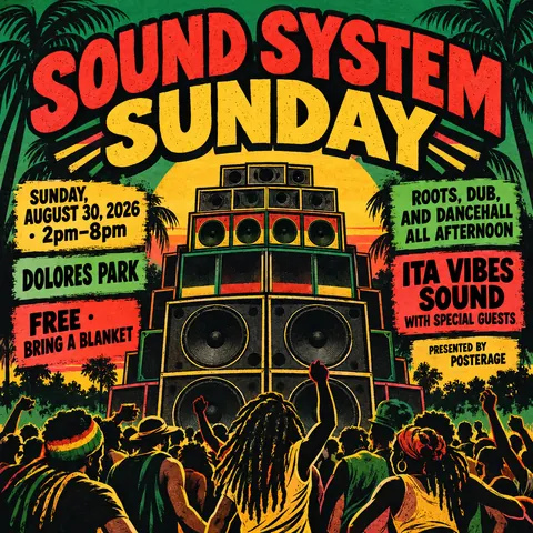Reggae / Sound System Flyer style social post for a fictional post: Sound System Sunday