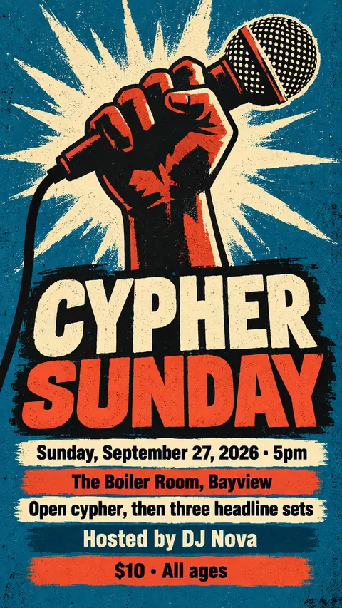 Screenprint Pop style social post for a fictional story: Cypher Sunday