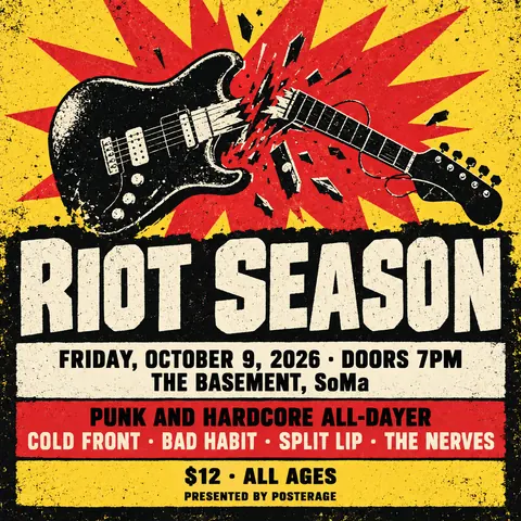 Screenprint Pop style social post for a fictional post: Riot Season
